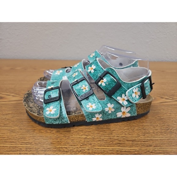 Calceo Women's Buckle Sandals Sz 5.5/6  Euro 36 Green Floral Comfort Shoes Ocean - Picture 2 of 7